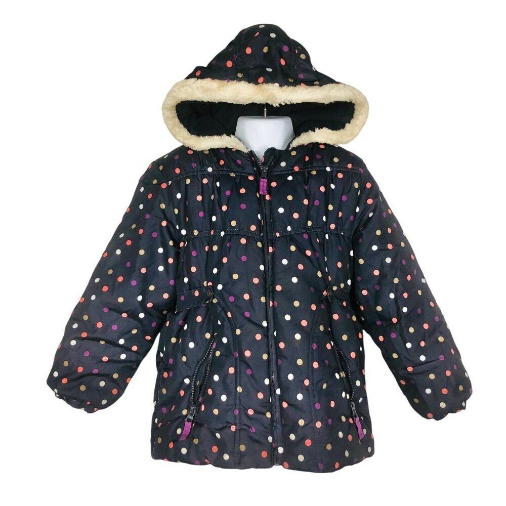 OshKosh B'Gosh Girls 6X Coat Navy Blue Multicolored Polka Dots Puffer Winter